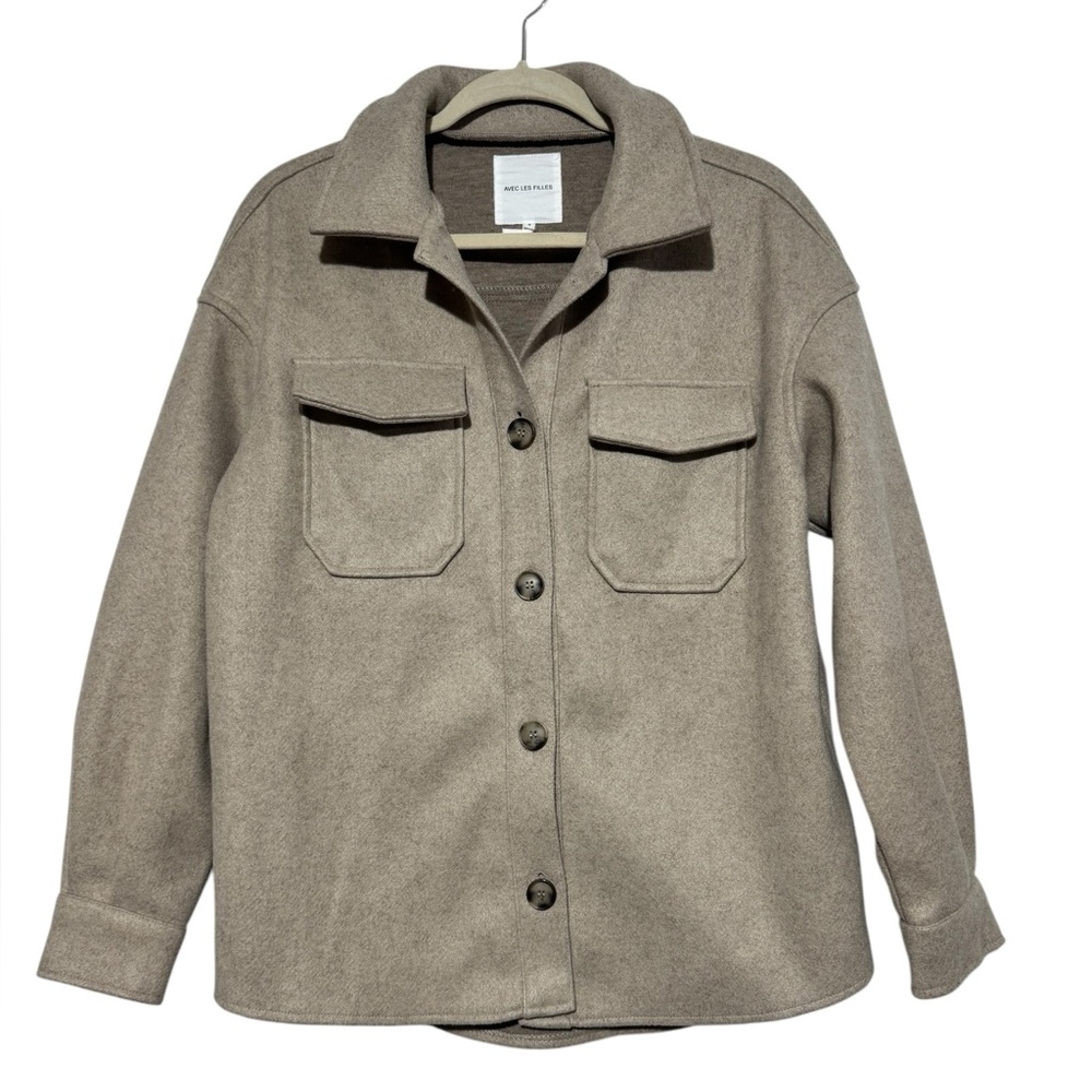 Avec Les Filles Neutral Beige Boyfriend‎ Shacket Size S Cozy Oversized Fall